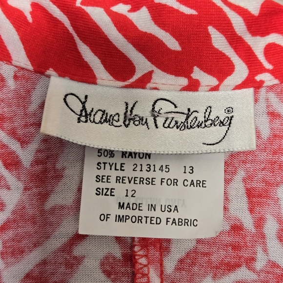 Vintage Diane Von Furstenberg Red & White Patterned Women's Wrap Midi Dress 12 - Picture 8 of 13